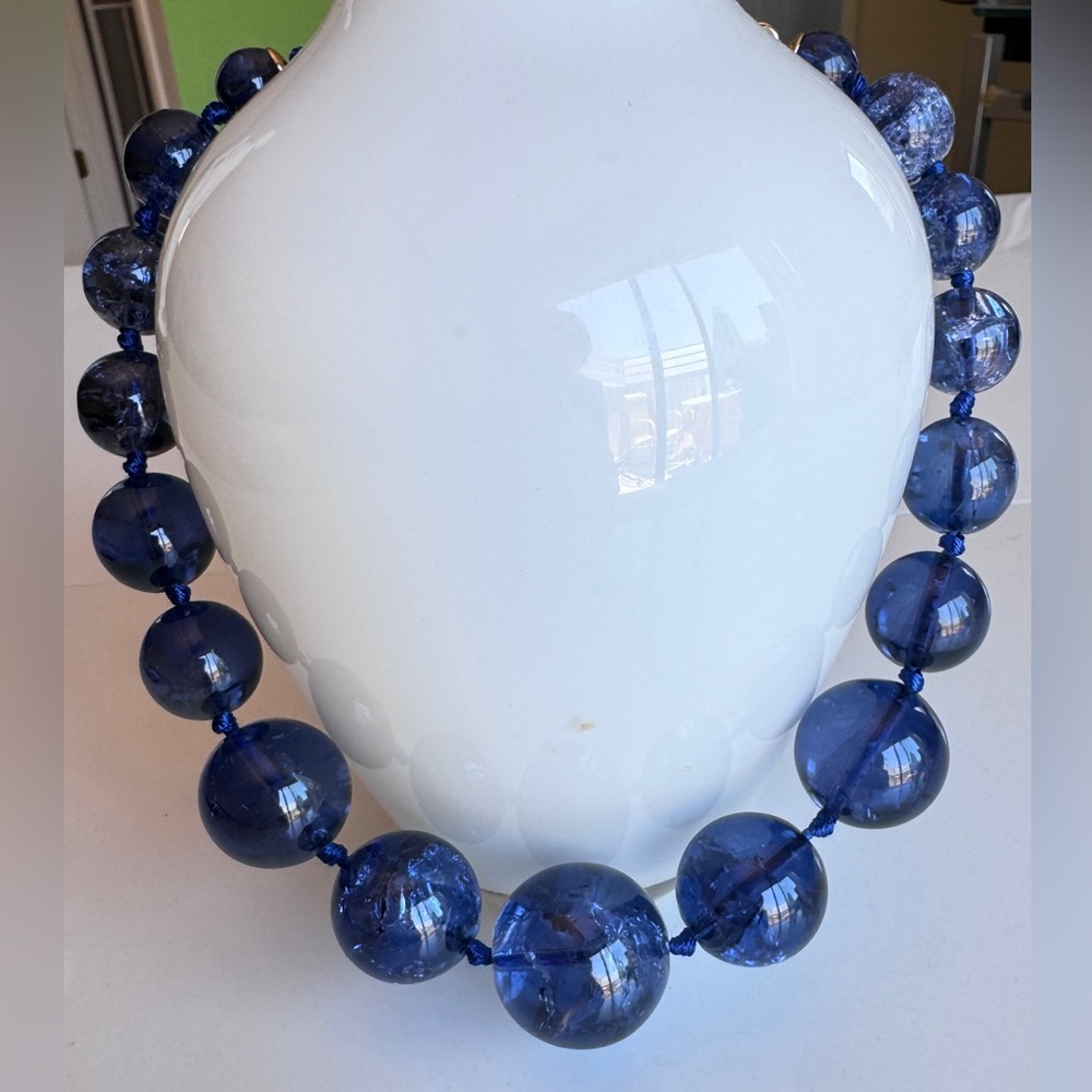 KATE SPADE Beautiful Ocean Blue Large Glass Beads Gradation Necklace W/ Extender